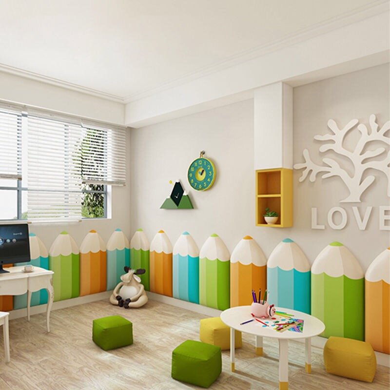 Adesivi murali testiera letto 3D Stereo matita testiera autoadesivo Soft Pack Tatami adesivo decorativo per camera da letto per bambini anticollisione