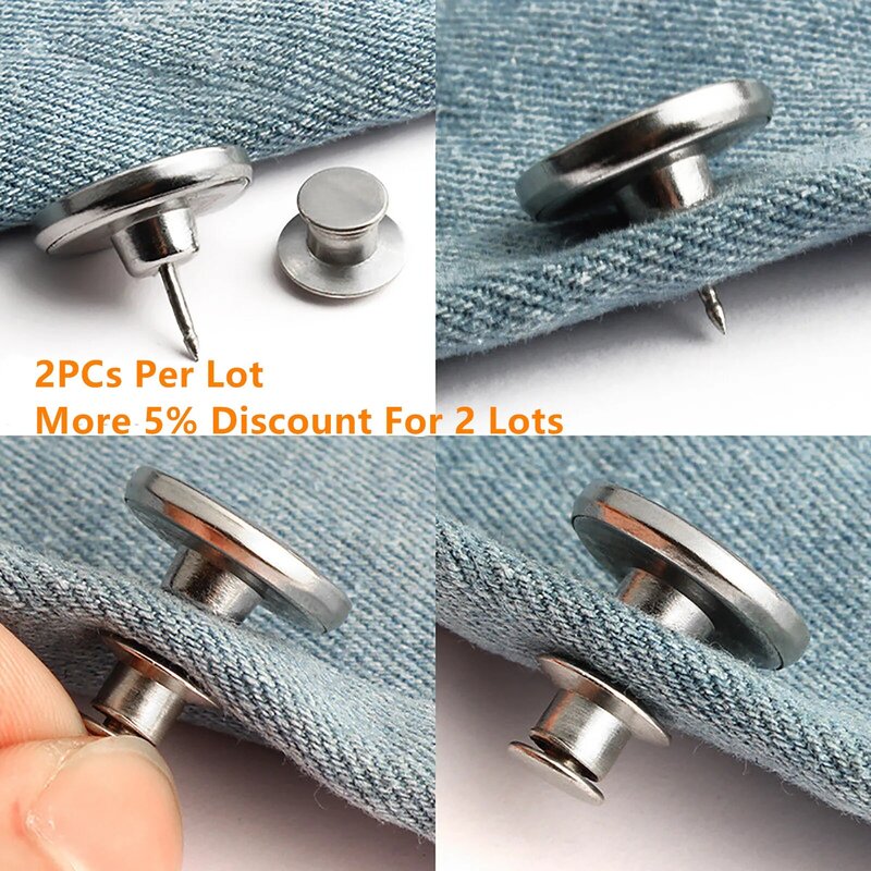 2PCs Snap Fastener Metal Buttons Jeans Waist Buttons Perfect Fit Adjust Self Free Nail Twist No Seam Sewing Buttons Wholesale