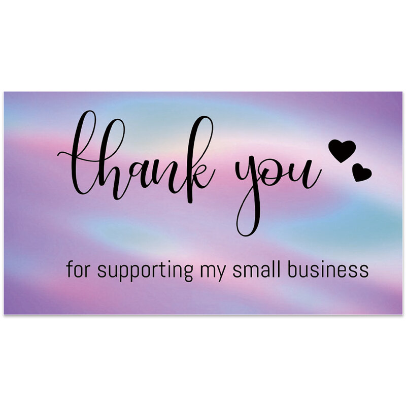 Tarjetas de agradecimiento de 10-50 piezas para apoyar mi pequeño negocio, tarjeta holográfica de arco iris para productos de tienda minorista, tarjeta de paquete de cliente