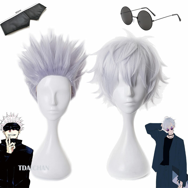 Gojo Satoru Cosplay Wigs Anime  Gojo Short Heat Resistant Synthetic Hair with Wig Cap Party Wig Without Eye Patch