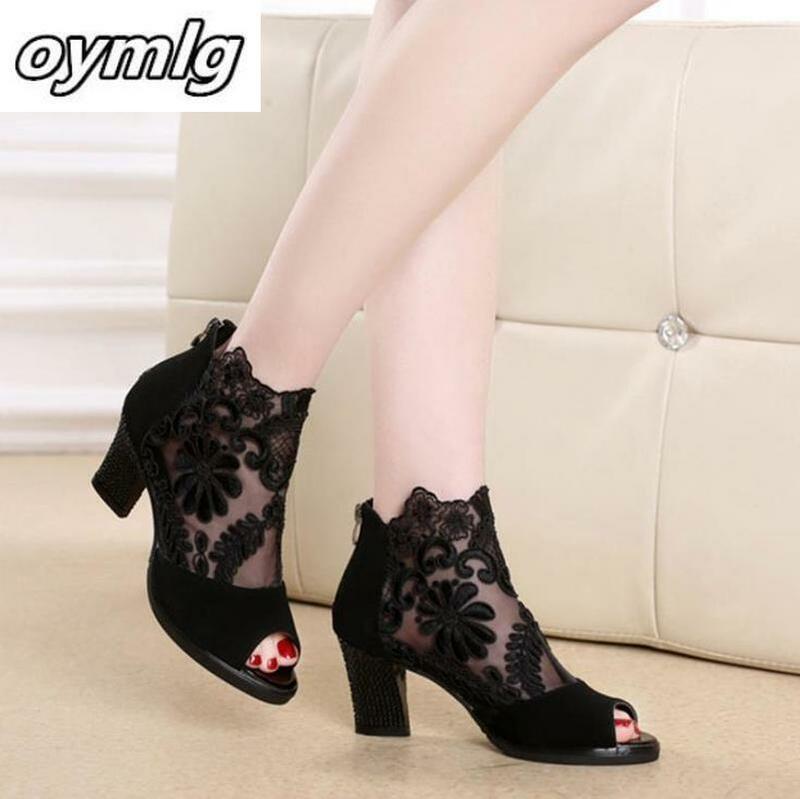 Summer mesh Peep Toe sandals sexy heels single shoes women shoes in Europe America 2020 spring summer Pumps gauze mujer