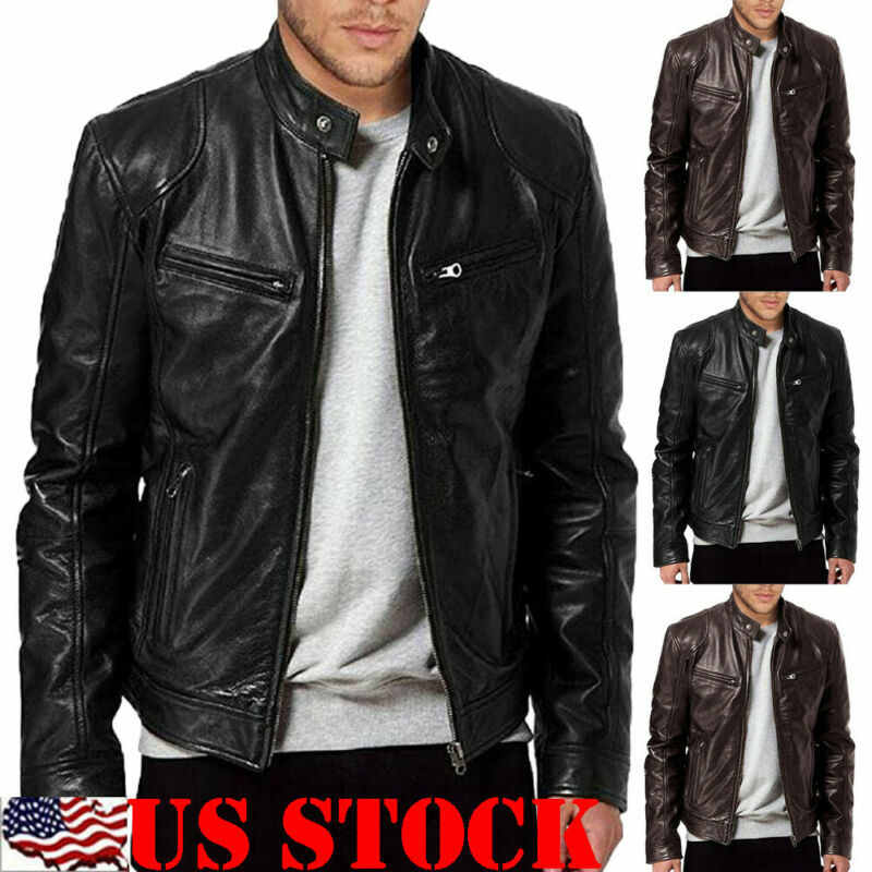 Men Fake Fur Leather Jacket Men Slim Fit Warm Coat Motorcycle Lambskin Standing Collar Genuine Leather Coat