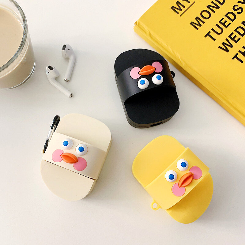 Cute Cartoon Duck Earphone Case For Apple Airpods Silicone Headphone Case For Airpods 2 1 Yellow Duck Slippers Protection Cover