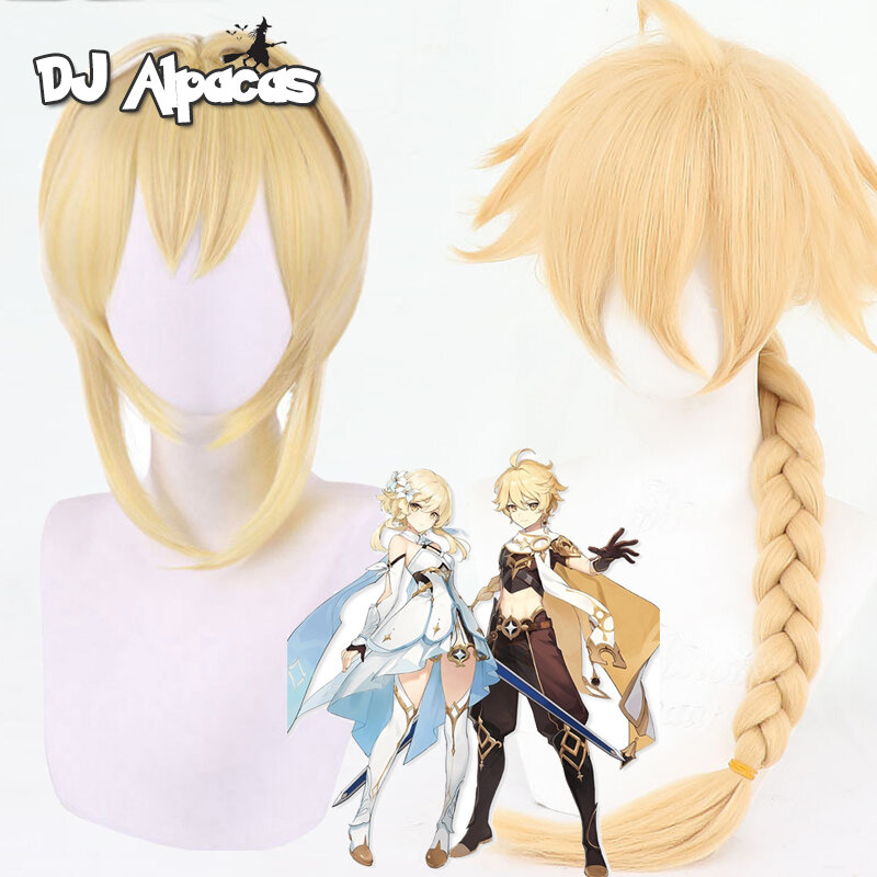 Genshin Impact Traveler Cosplay Aether Lumine Blond peruka Cosplay Anime peruki żaroodporne peruki syntetyczne Halloween dla dziewczynek