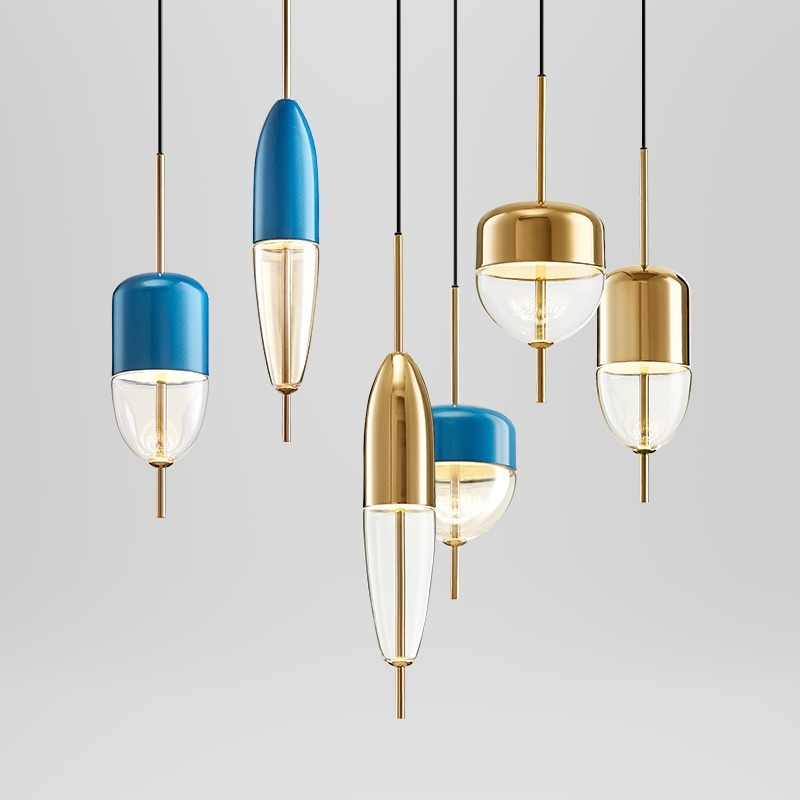 Nordic Moderne Druppelvormige Blauw Glas Hanglamp Led Art Deco Eenvoudige Witte Opknoping Lamp Voor Woonkamer Restaurant keuken
