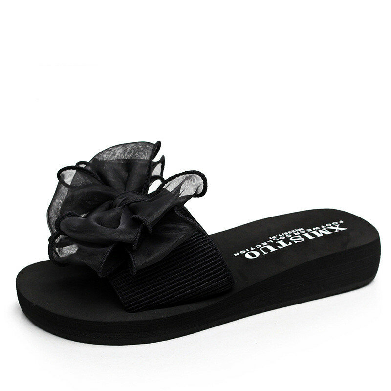 Summer Woman Shoes Fashion Bowtie Platform Bath Slippers Wedge Beach Flip Flops High Heel Slippers for Women Lady Shoes Comfort