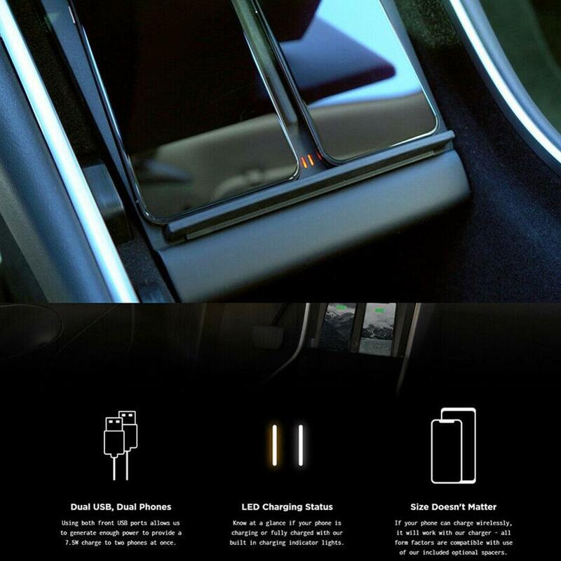 Puerto USB, consola central, cargador inalámbrico, Interior actualizado, accesorio frontal rápido, montaje de coche, carga de teléfonos duales para Tesla Model 3