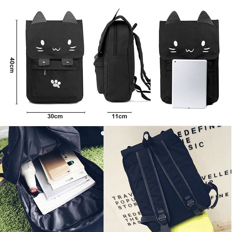 2 шт., модный холщовый рюкзак с вышивкой кошки для женщин