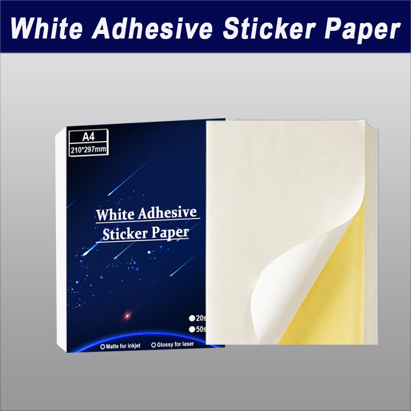 Pegatina adhesiva blanca A4 A5, etiqueta de papel de impresión autoadhesiva con pegamento trasero, escritura mate para impresora láser de inyección de tinta