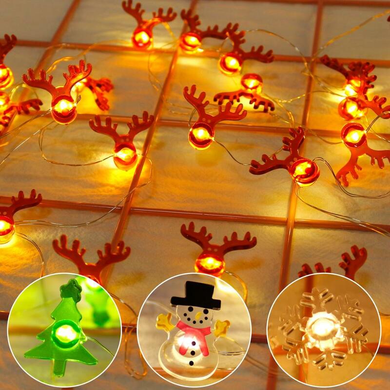 HUIRAN-Cadena de luces led de Papá Noel, ciervo nevado, decoraciones navideñas para el hogar, decoración de árbol de Navidad al aire libre, adornos, artículos de cristal