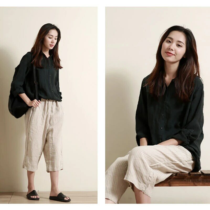Novidade primavera outono camisa feminina manga comprida camisas soltas combinação casual algodão linho coreano blusa feminina blusas s377