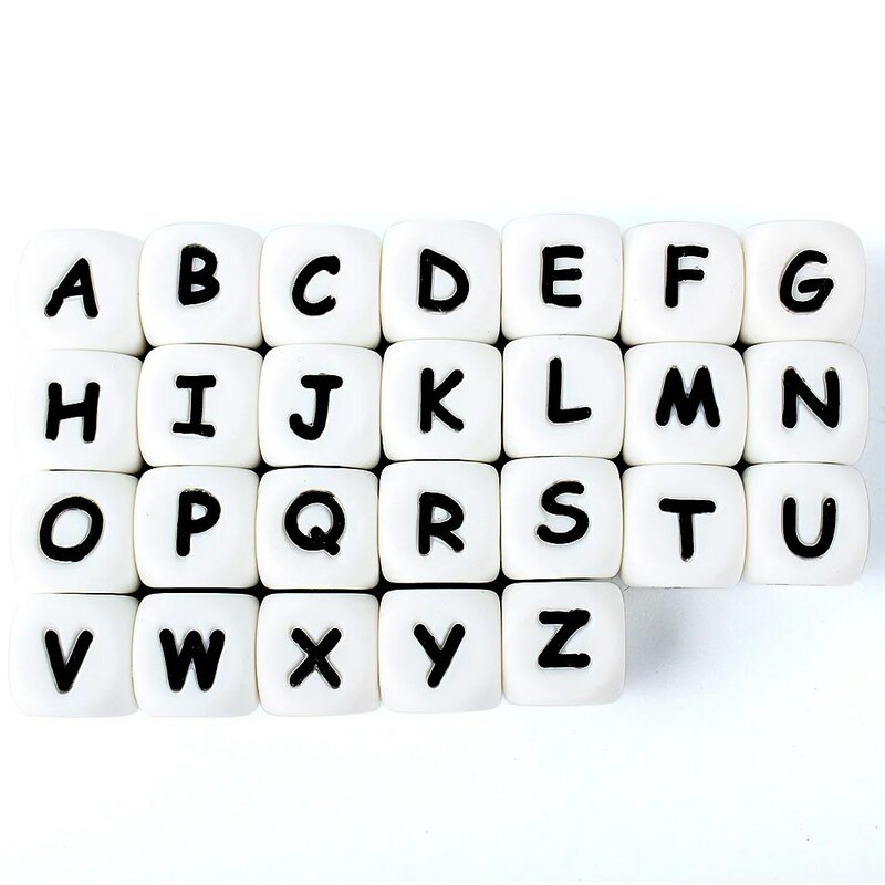 10pcs 12mm 실리콘 구슬 편지 아기 Teether 구슬 DIY Pacifier 체인 클립 맞춤 이름 영어 알파벳 씹는 구슬