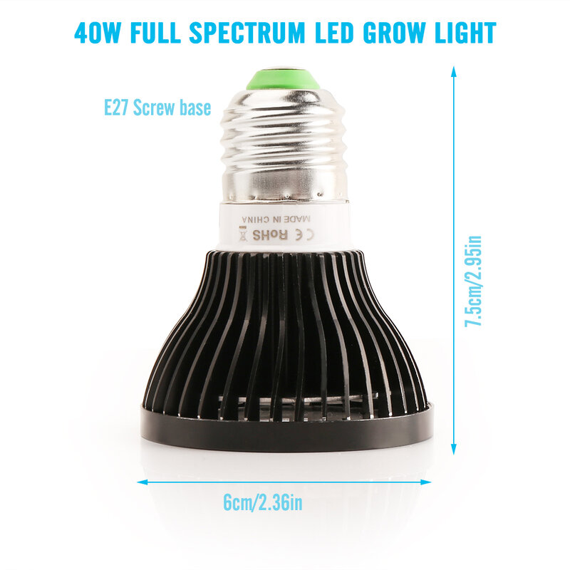 Теплсветильник свет 40 Вт E27, светодиодная лампа для выращивания растений, черный матовый корпус, домашнее применение, мини-фотолампа