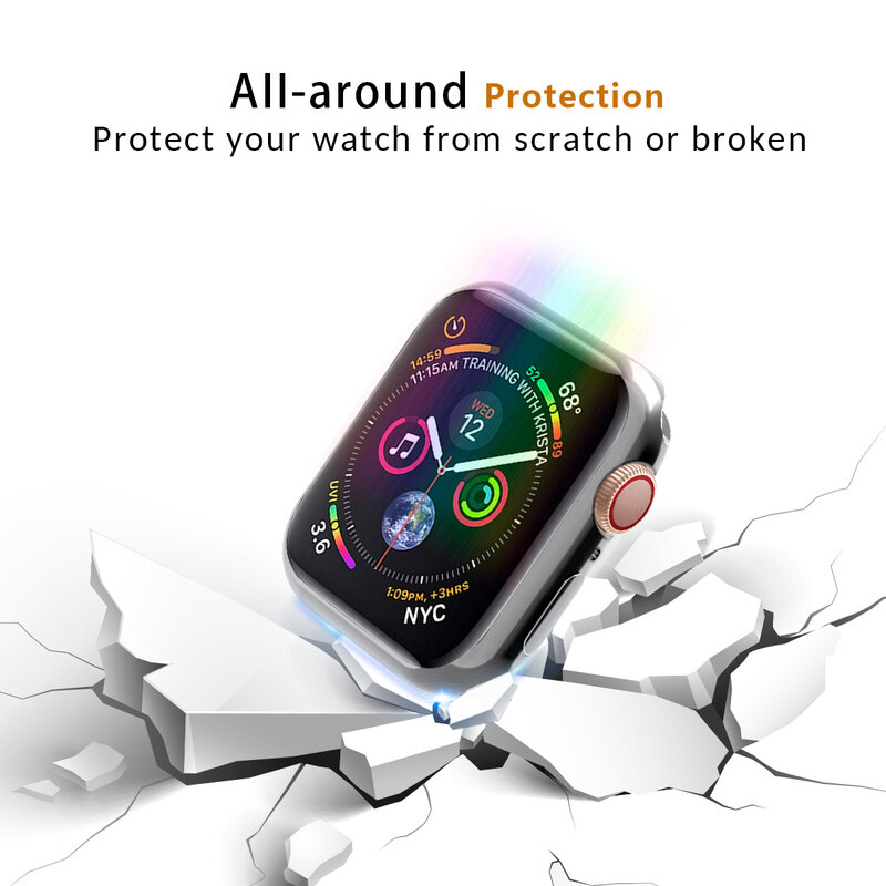 360 Тонкий чехол для часов Apple Watch, чехол 42 мм 38 мм, мягкий прозрачный защитный чехол из ТПУ для iWatch 5 4 3 44 мм 40 мм, водонепроницаемый корпус