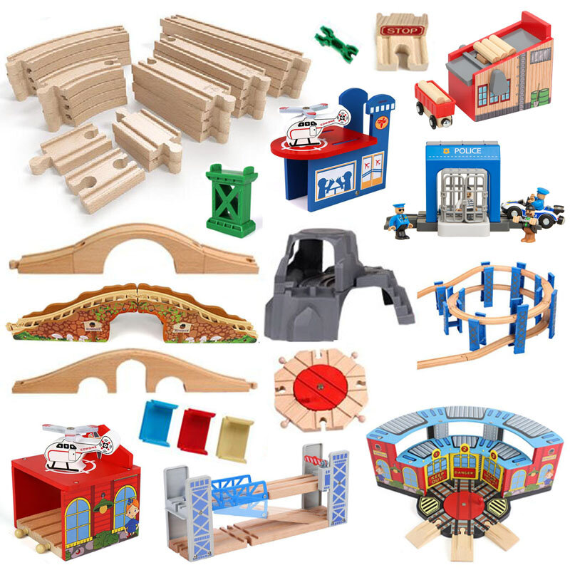 Wooden Train Track Accessories Beech Wooden Railway Train Set Bridge Fit Thomas Wood Track Toys For Kids
