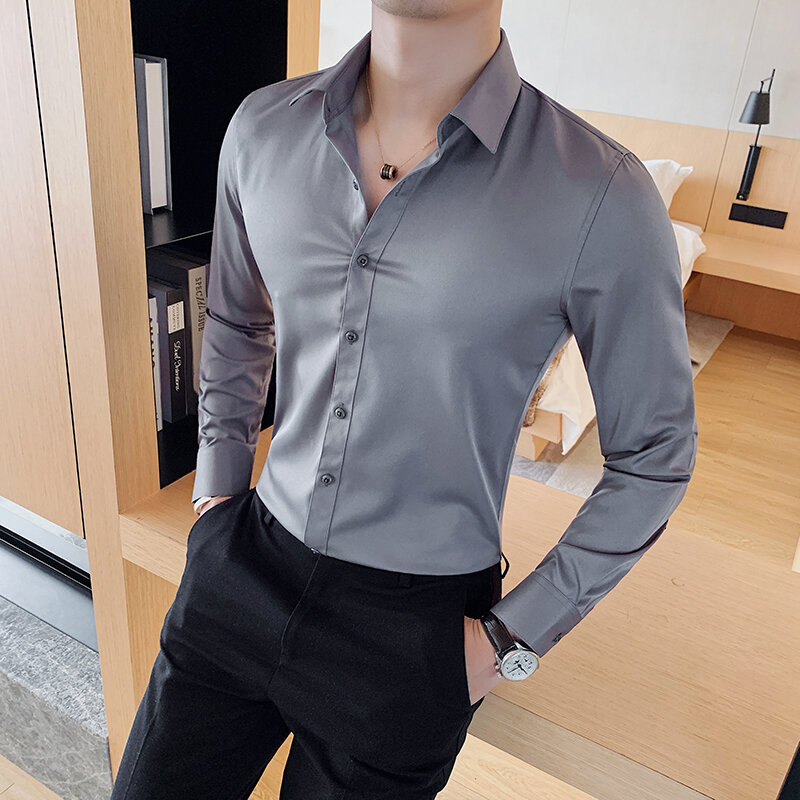남성용 긴팔 셔츠, 2024 비즈니스 포멀웨어, 슬림 핏, 남성 의류