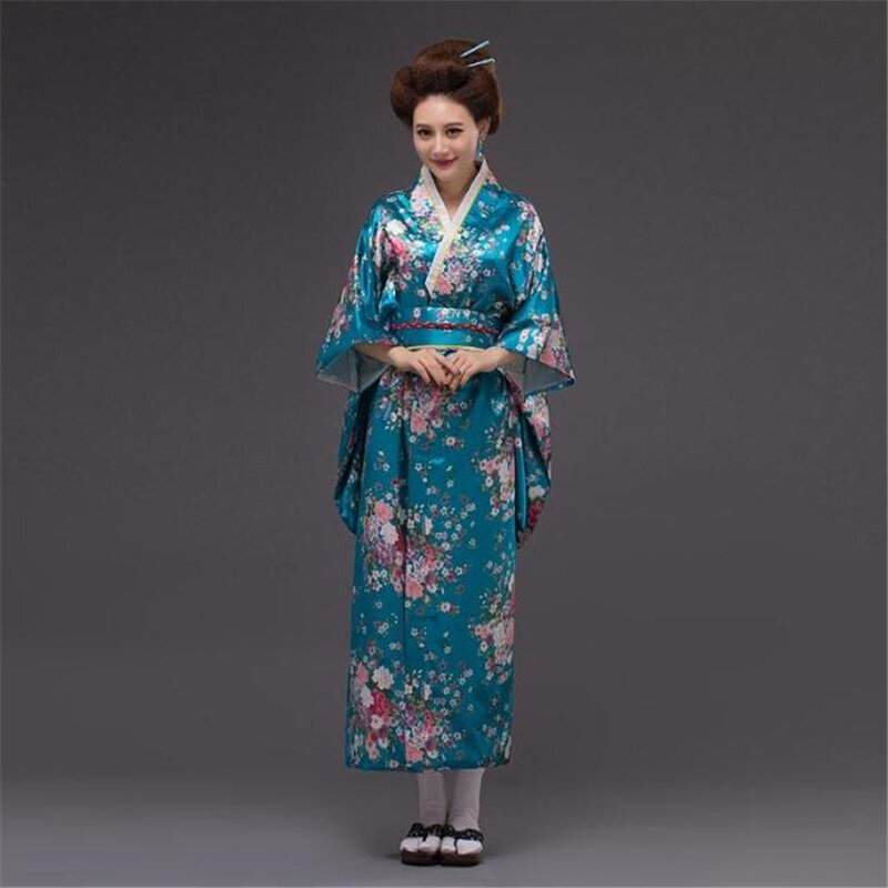 Robes New Classic Japanese Ladies' Satin Kimono Yukata Haori With Obi Novelty Evening Party Dress Cosplay Christmas party Gowns