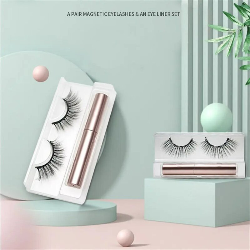 1 Pair Makeup Tools Long Lasting Waterproof Glue-free Magnetic Eyelashes False Eyelash 3D Mink Magnetic Eyeliner