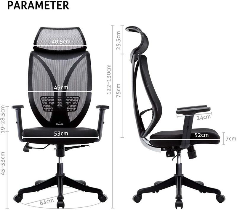 Alta parte traseira ergonômica cadeira de escritório executivo braços ajustáveis malha suporte de cabeça de cadeira de computador