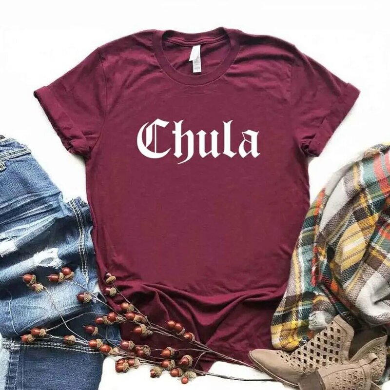 Camisetas con estampado de Chula latina para mujer, camiseta divertida de algodón para mujer, camiseta Hipster, 6 colores, NA-654