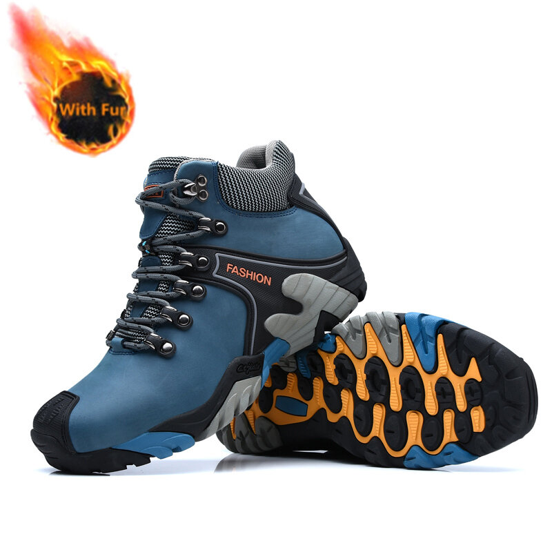 Botas de senderismo antideslizantes para hombre, zapatos de trabajo, botas de nieve impermeables, de alta calidad, de felpa, súper cálidas, para caminar en invierno, 2021