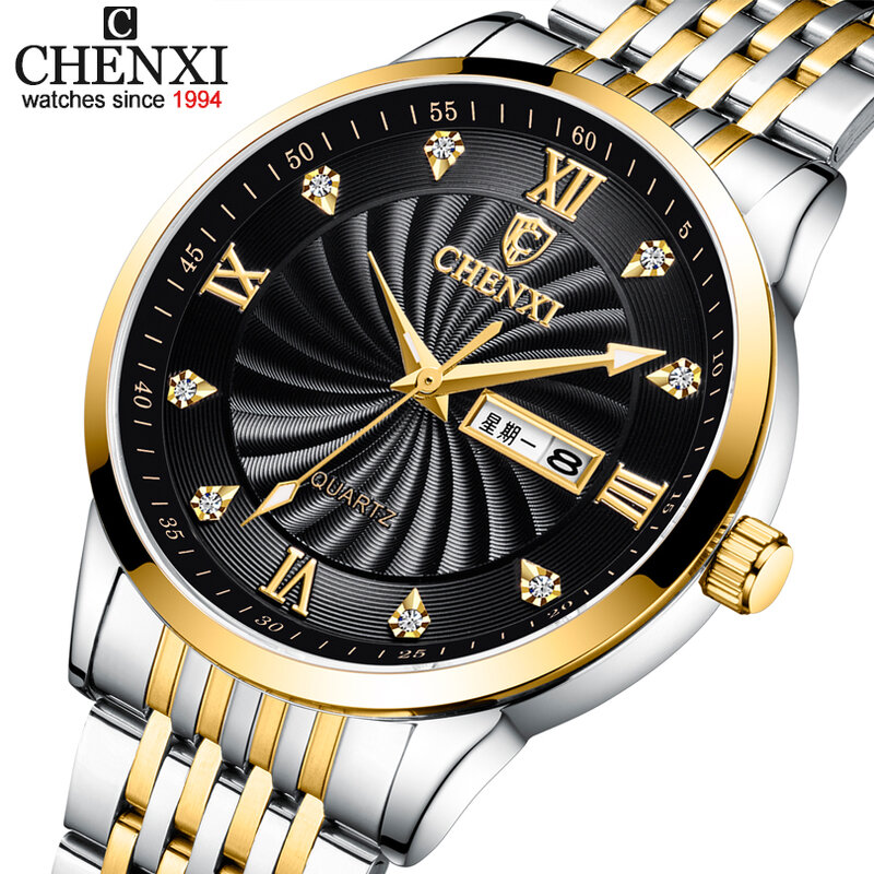 Chenxi-relógios de quartzo para homens e mulheres, marca superior, novos relógios casal, luxo, data, semana, relógio, impermeável, feminino, 8212a
