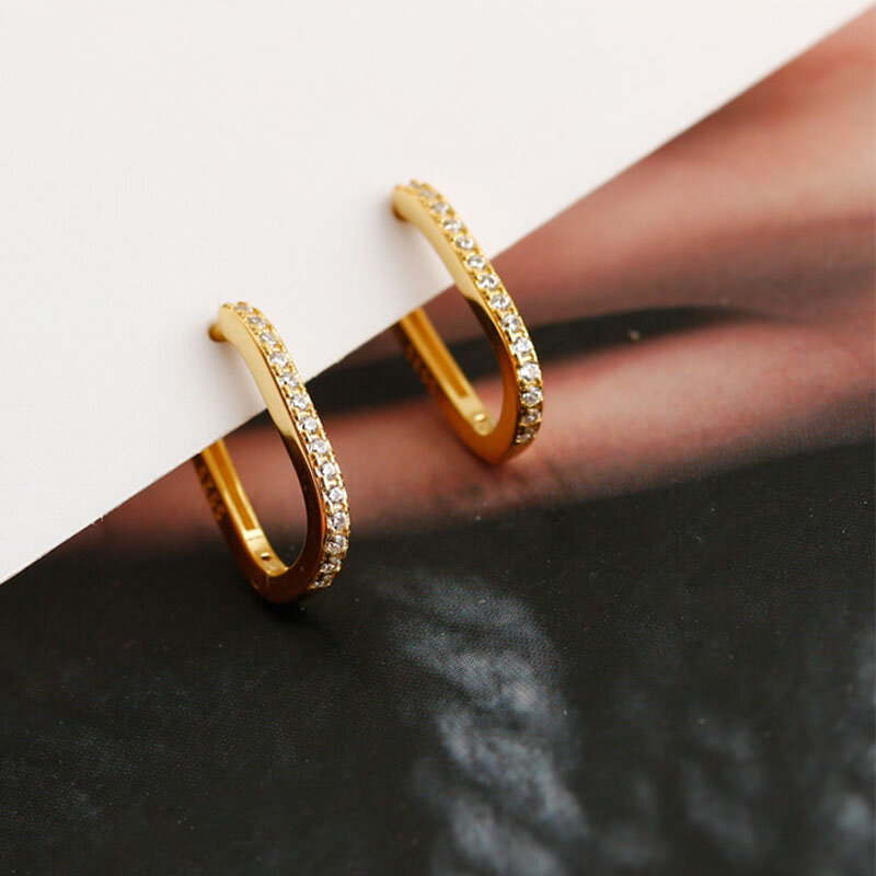 ANENJERY orecchini a cerchio geometrici a forma di U Color argento per uomo donna Micro zircone orecchini dorati francesi semplici