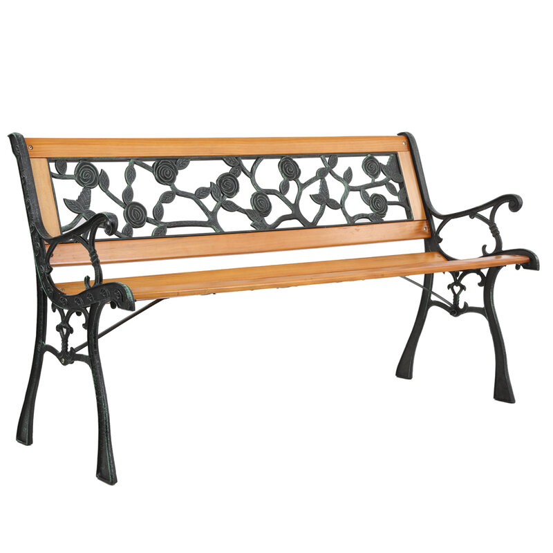 49in pátio ao ar livre varanda jardim banco cadeira deck madeira ferro fundido amor assento estilo rosa de volta fácil montar limpo eua estoque