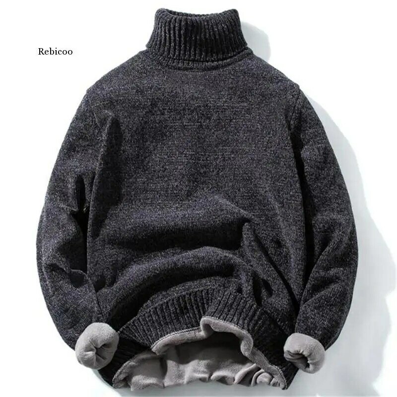 Suéter de cuello alto para hombre, Jersey de punto a rayas, informal, cálido, de alta calidad