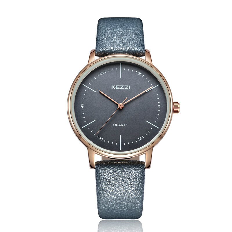 Kezzi Brand Vrouwen Lederen Horloge Relogio Masculino Eenvoudige Grote Wijzerplaat Quartz Horloges Paar Horloge
