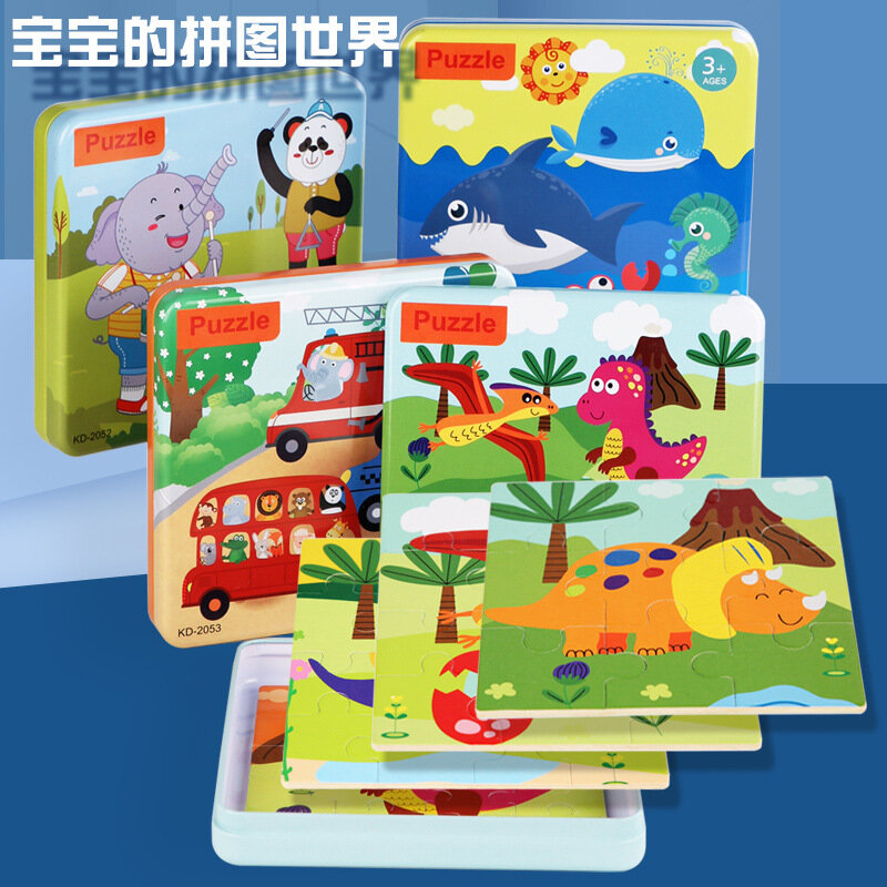 Brinquedos de madeira para crianças dos desenhos animados de madeira do veículo animal quebra-cabeça brinquedos educativos do bebê presente de natal