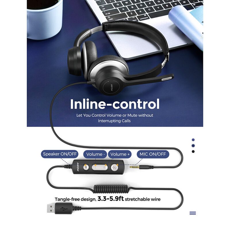 Mpow-auriculares con cable USB HC6 para ordenador, cascos intrauditivos con micrófono silencioso para Skype, centro de llamadas, PC y portátil, 3,5mm