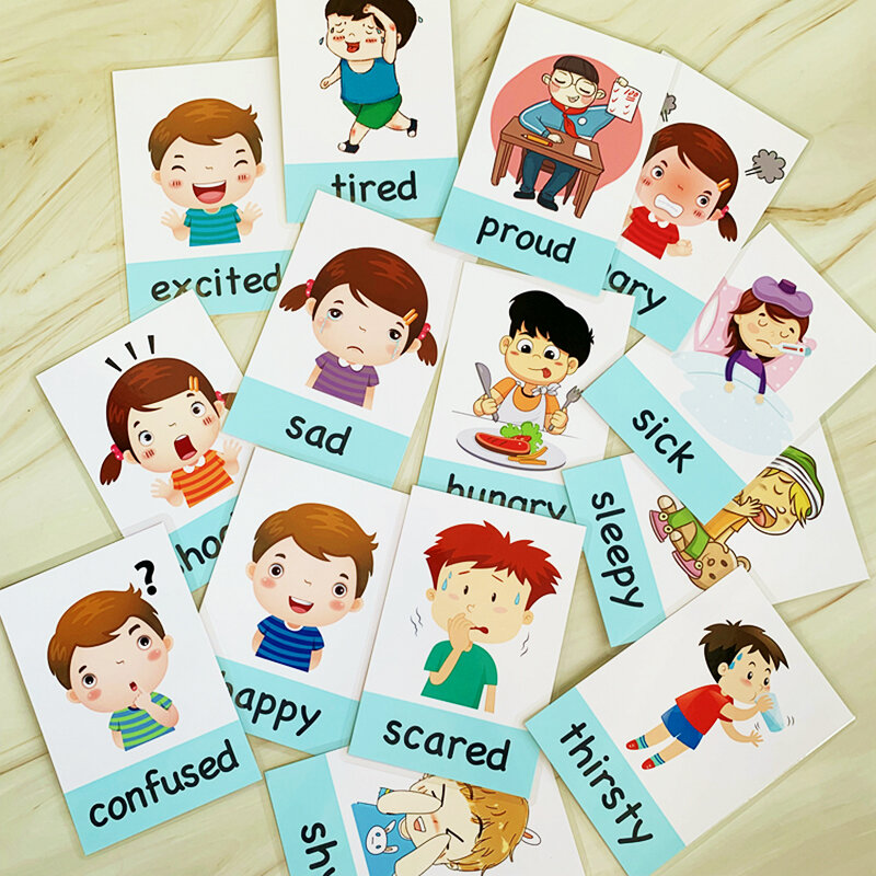 مشاعر مونتيسوري البطاقات التعليمية لعبة طفل العاطفة التعلم بطاقة بطاقات فلاش مضحك الذاكرة ممارسة لعبة الأطفال أطفال التعليم
