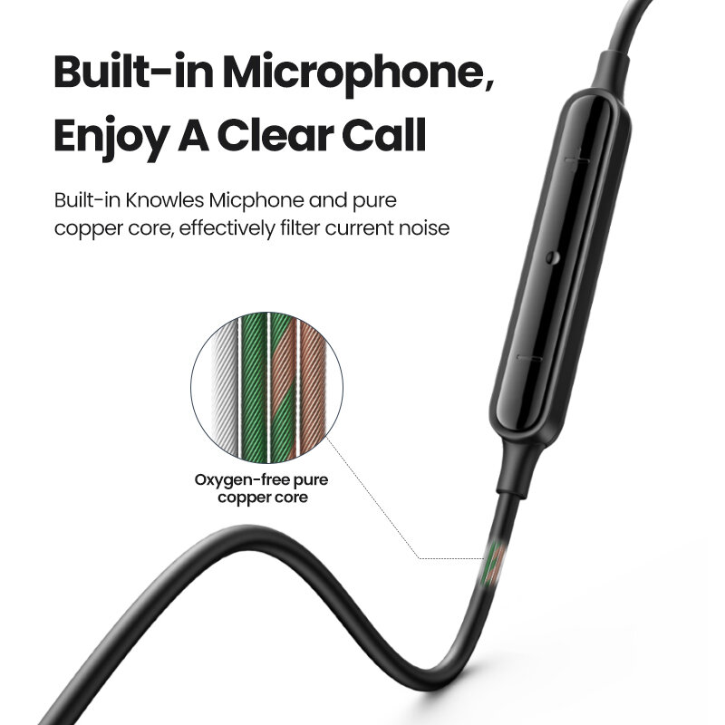 UGREEN-유선 이어폰 3.5mm 소음 차단, 마이크 탑재, 아이폰 샤오미 헤드폰용 USB c타입 라이트닝