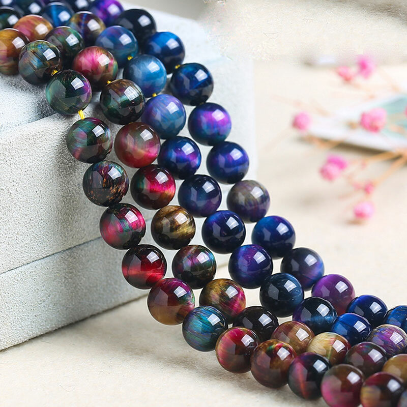 Perles rondes colorées en pierre naturelle, œil de tigre étoilé, pour la fabrication de bijoux, 15 pouces, accessoires de bricolage, cadeau pour femmes