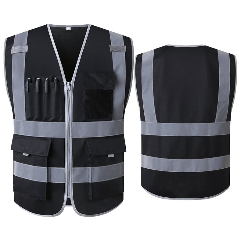 SFvest chaleco reflectante de seguridad para construcción, ropa de seguridad para construcción, chaleco de trabajo con múltiples bolsillos, negro