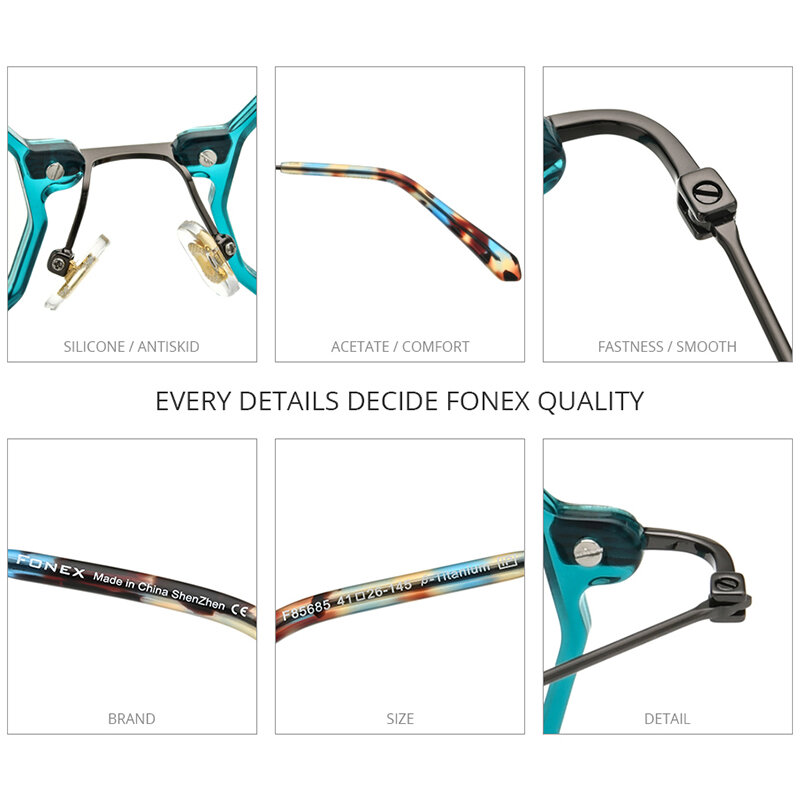 FONEX Acetat Titan Brille Rahmen Frauen 2021 Neue Vintage Retro Polygon Rezept Brillen Männer Brillen Brillen F85685