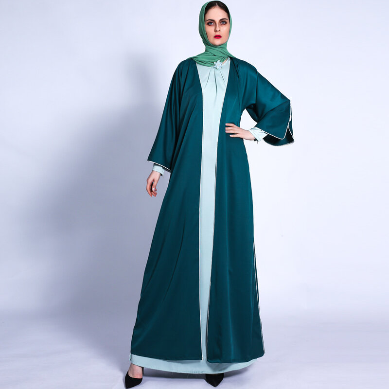 ชุดกิโมโนอาหรับสำหรับผู้หญิงมุสลิมเปิดสไตล์ตะวันออกกลางตุรกีมุสลิมคาฟตันเดรสยาวแฟชั่นรอมฎอนสีทึบ
