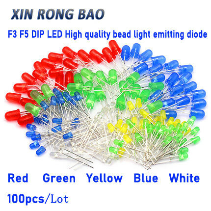 100 sztuk F3 F5 LED zielony czerwony żółty niebieski biały żółty Super jasny DIP 5MM 3MM wysokiej jakości koralik dioda elektroluminescencyjna