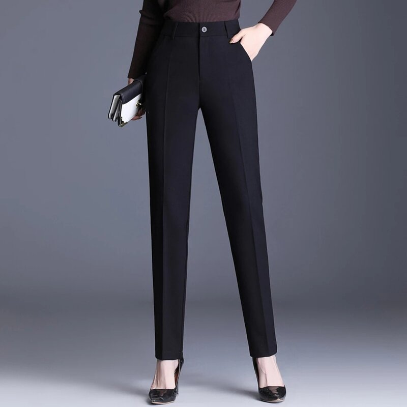 Женские брюки с высокой талией, черная рабочая одежда, офисные прямые брюки, женские серые повседневные брюки, брюки высокого качества