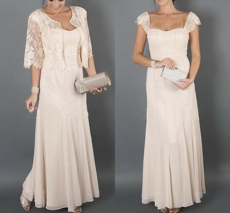 Женское шифоновое платье для матери невесты, элегантное платье цвета шампанского с курткой, кружевное вечернее платье большого размера для свадьбы, 2021