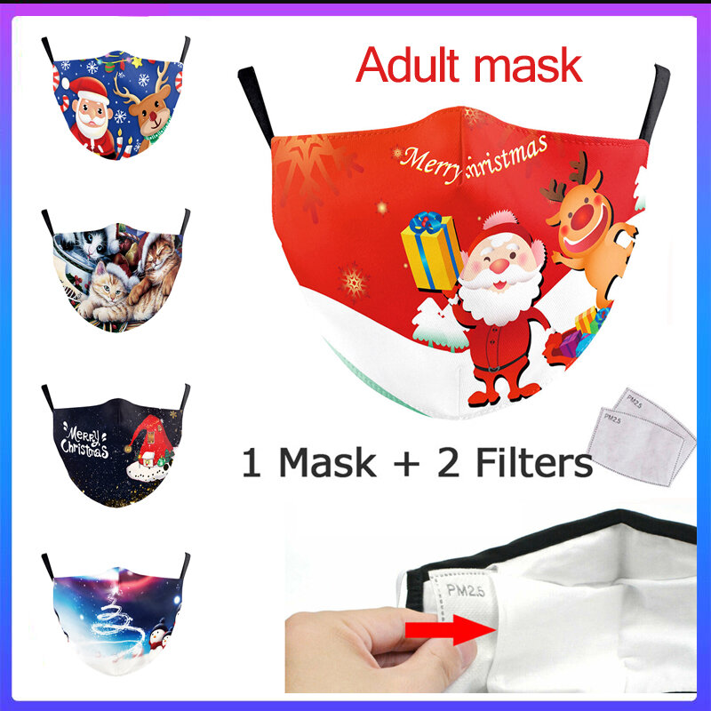 Weihnachten Masken Baumwolle Stoff Drucken Mehrweg Waschbar Atmungs Gesicht Abdeckung Gesichtsmasken Für Erwachsene Festliche Partei Liefert gesicht maske