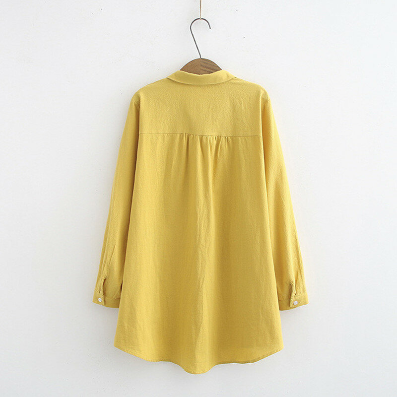 Top informal para mujer, Blusa de manga larga con bordado de algodón, talla grande 4XL, para primavera y verano, LM234