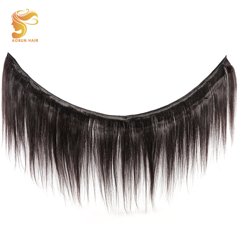 Aosun cabelo brasileiro tecer pacotes de cabelo em linha reta com fechamento 100% extensões do cabelo humano remy cabelo cor natural