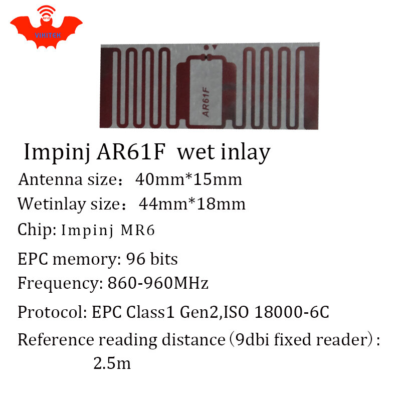 UHF RFID Tag AR61F inlay Impinj Monza R6 MR6 chip 860-960MHZ 900 915 868mhz Higgs3 EPCC1G2 6C smart card passive RFID tags label
