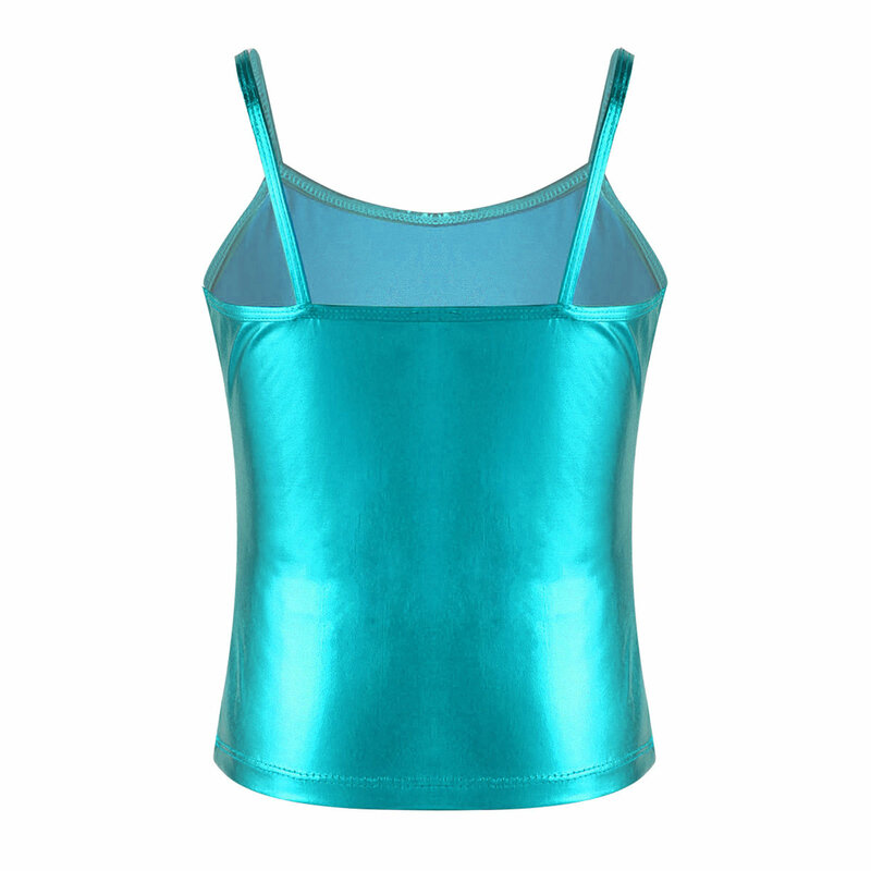 Big Girls Shiny Metallic Color Camisole Tank Top Spaghetti Shoulder Straps for Dance Competition Stage Performance