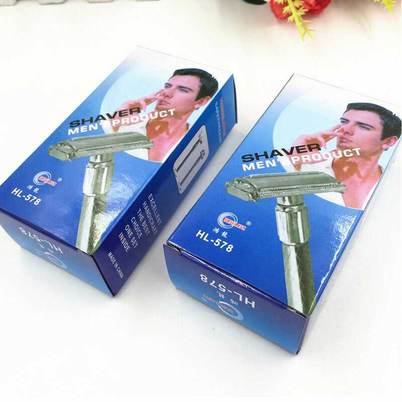 Maquinilla de afeitar de seguridad de estilo Retro para hombres, herramienta de afeitado con mango de caja, exquisita, alta calidad