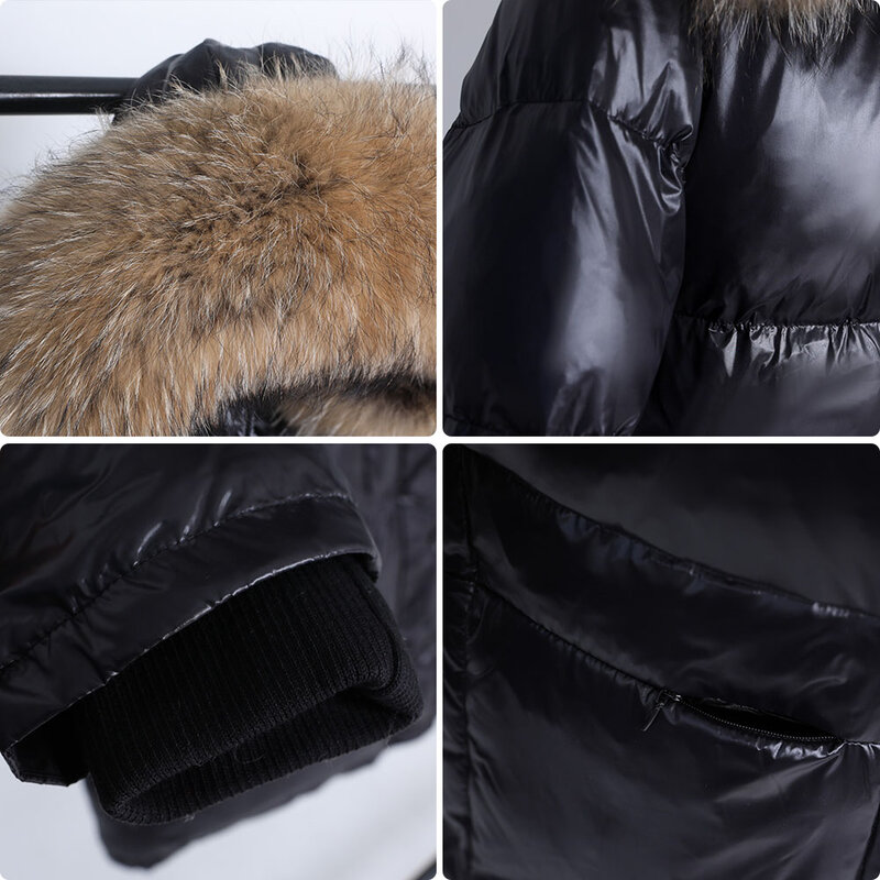 Maomaokong-jaqueta preta solta longa para mulheres, gola de pele de raposa real, moda com capuz, casaco feminino extra grande, impermeável, inverno, 2022