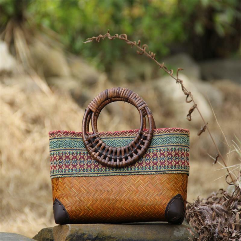 Bolso de bambú hecho a mano para mujer, Mini bolsa de bambú Retro japonesa, bolso de almacenamiento para ceremonia del té, a6104