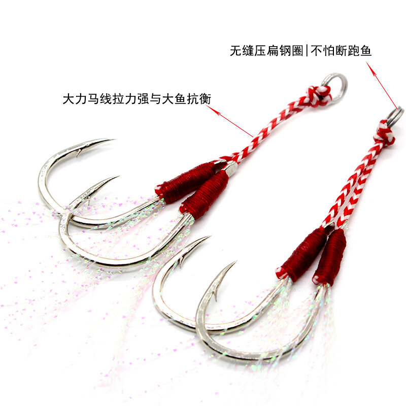 10pcs/Lot Fishing Lure Slow Jigging Fishing Cast Jigs Assist Hook Barbed Single Jig Hooks Thread Feather Pesca High Carbon Steel